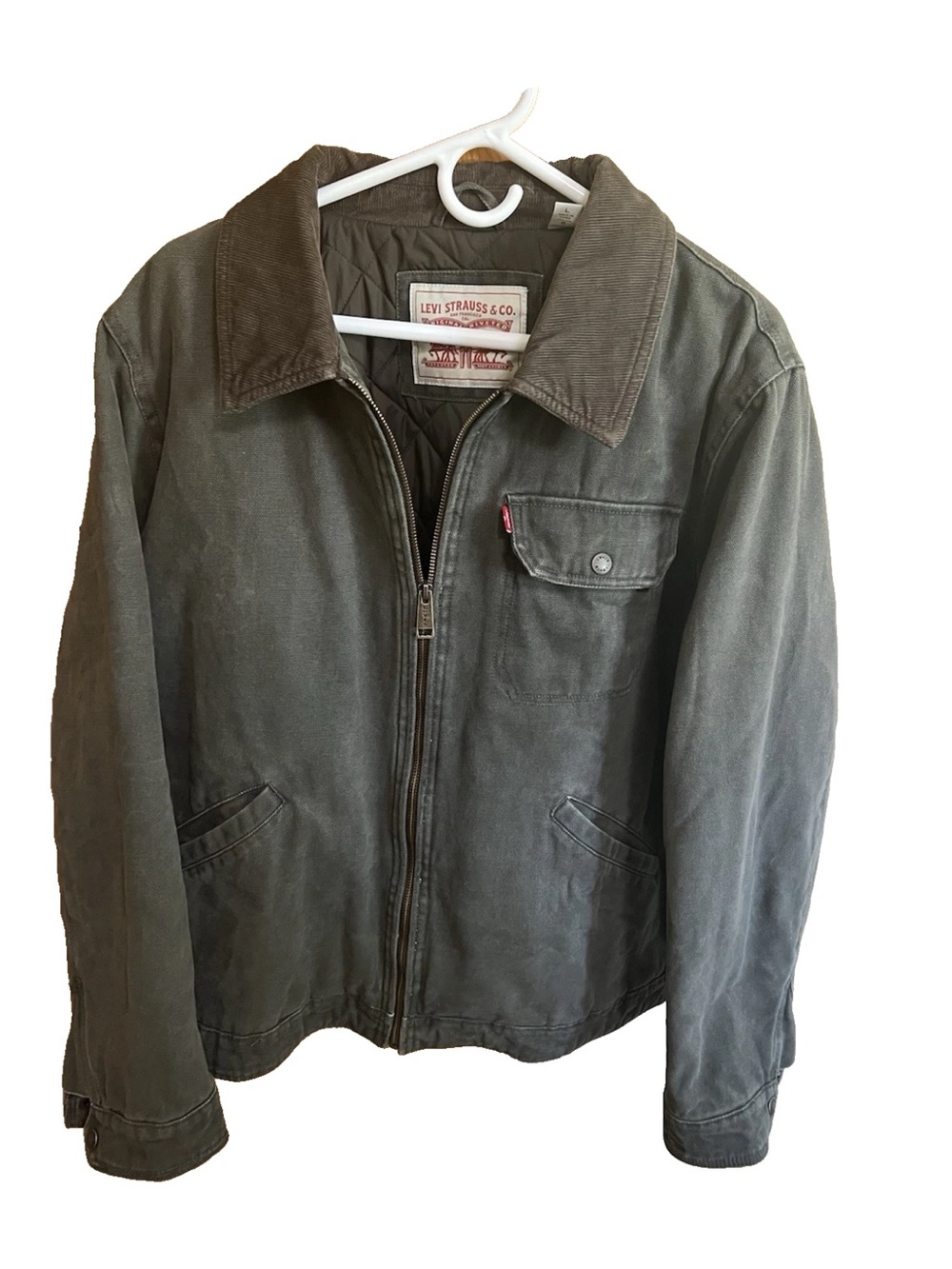 Levi’s Cotton Depot Jacket Olive Corduroy Collar Size L 100% Cotton